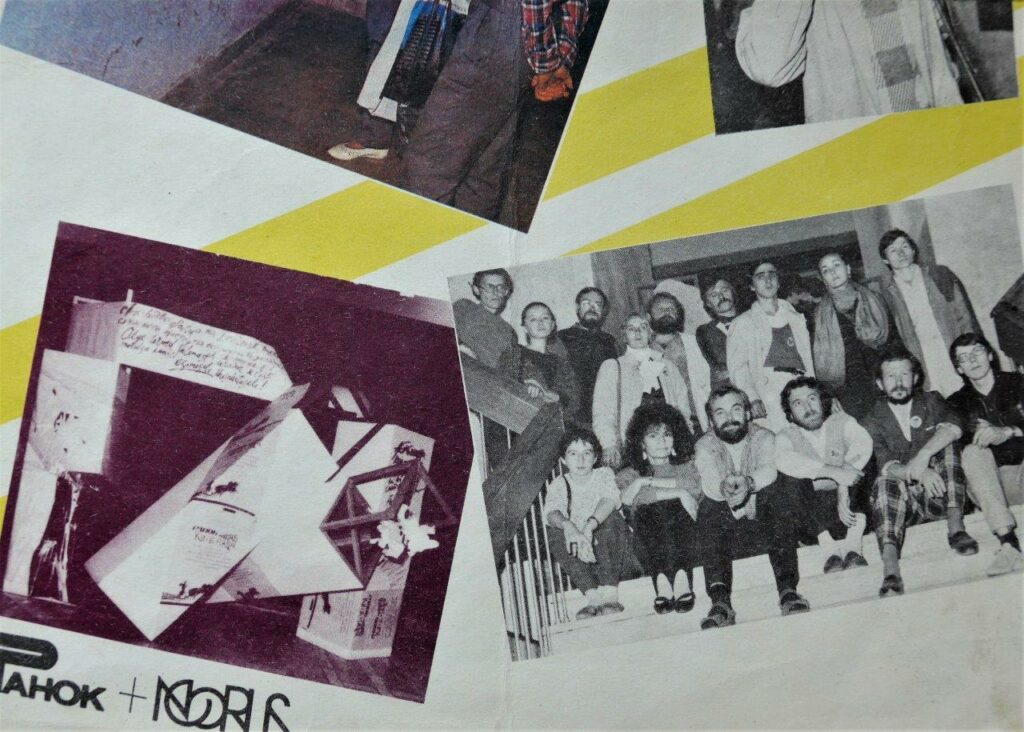 Зстріч американських художників. У центрі — Алекс Гриценко (Глобал Концепт), Сергій Святченко, Тиберий Сильваши «Soviart»,1988