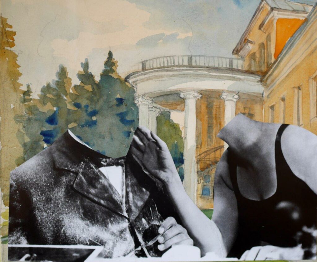 Из серии «Акварельные принадлежности», коллаж на акварелях Евгения Святченко, 1987)